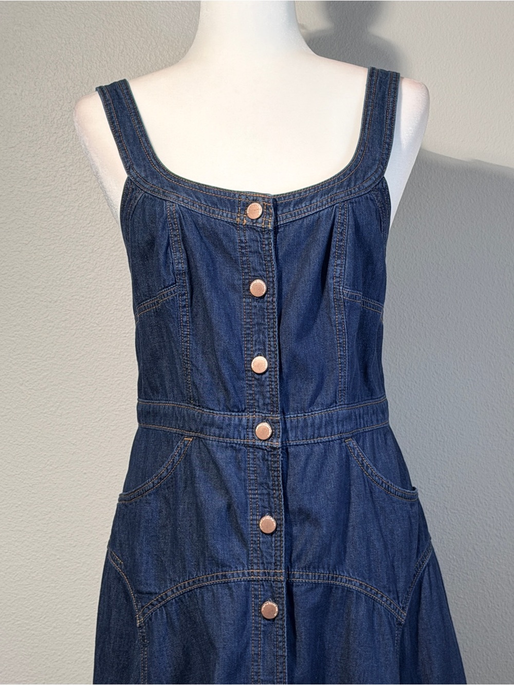 Sonoma Blue Denim Dress Size 10 Button Front Cotton Pockets - Picture 4 of 12